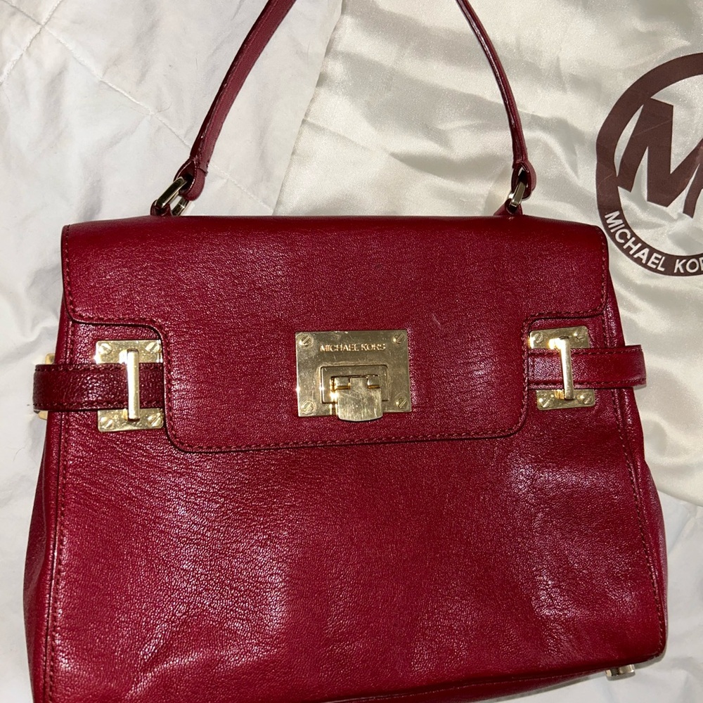 Michael Kors leather handbag burgundy shoulder cross body & dust bag 6 pockets - Picture 7 of 9